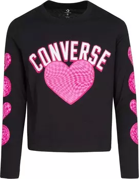 Топ Converse Kids Long Sleeve Warp Check Heart Top, черный