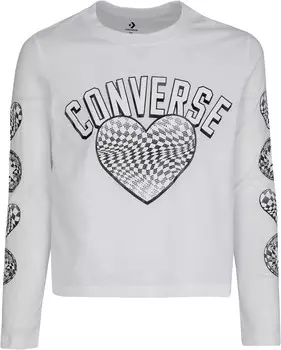 Топ Converse Kids Long Sleeve Warp Check Heart Top, белый