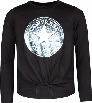 Топ Converse Long Sleeve Tie Front Knit Top, черный