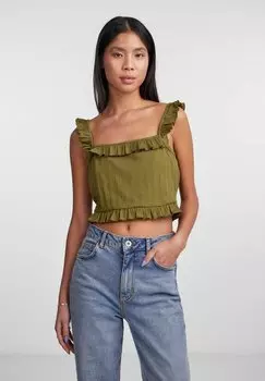 Топ CROP PCLANA Pieces, оливково-зеленый