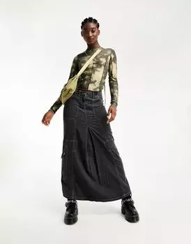 Топ цвета хаки с длинными рукавами и открытым швом Weekday Turn