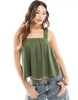 Топ цвета хаки со сборками и завязывающимися бретелями ASOS DESIGN