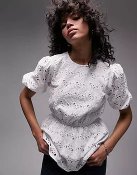 Топ цвета слоновой кости с короткими рукавами и открытой спиной Topshop Broderie