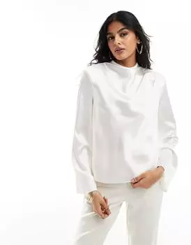 Топ цвета слоновой кости с высоким воротником и длинными рукавами ASOS DESIGN