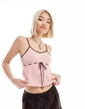 Топ Daisy Street Knitted Contrast Cami, розовый