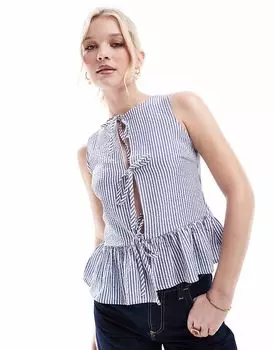 Топ Daisy Street с баской и завязками спереди в темно-синюю полоску