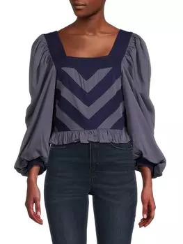 Топ Dani со сборками и объемными рукавами Area Stars, темно-синий