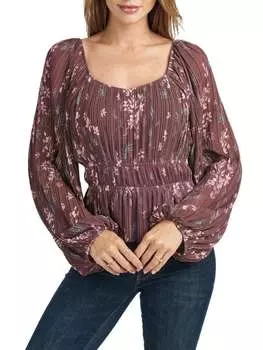 Топ Daniel Rainn плиссированный с пышными рукавами и цветочным принтом, темно-красный