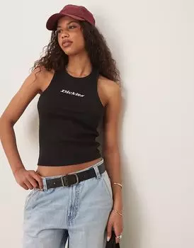 Топ Dickies с центральным логотипом в рубчик черного цвета