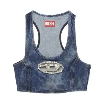 Топ Diesel Denim Crystal Logo Cropped Top, синий