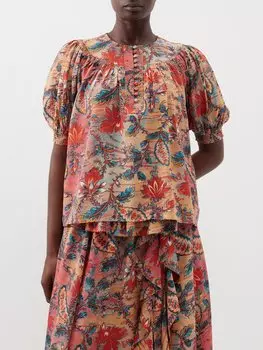 Топ dina из шелкового крепдешина с цветочным принтом Ulla Johnson, розовый