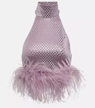 Топ Disco Plumage с отделкой перьями Osree, фиолетовый