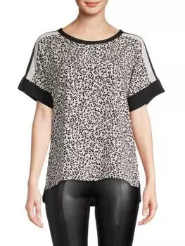 Топ DKNY с цветными блоками и леопардовым принтом, stone white