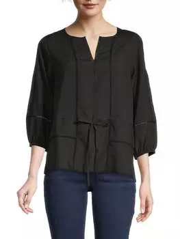Топ DKNY с кружевной отделкой и завязками на талии, черный