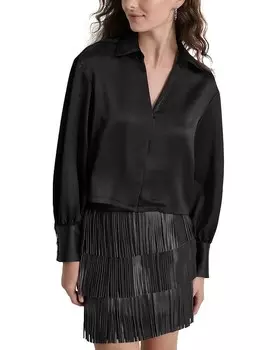 Топ DKNY с V-образным вырезом и воротником, черный