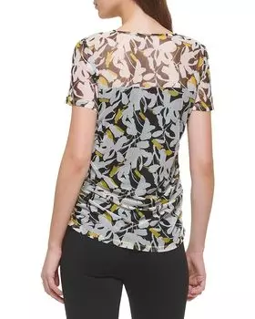 Топ DKNY Short Sleeve Printed Mesh Top, цвет Black/Pop Yellow Multi
