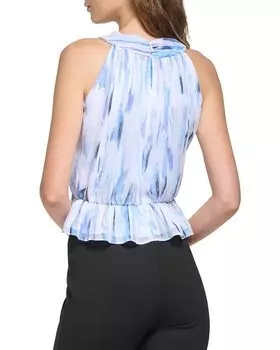 Топ DKNY Sleeveless Printed Chiffon Halter Top, цвет White/Flint Multi