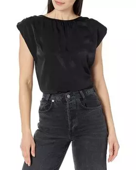 Топ DKNY Sleeveless Shoulder Pad Satin Shell, черный