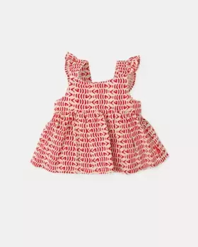 Топ для девочек с рюшами и рыбным принтом Tutto Piccolo, красный