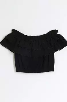 Топ для девочек с вышивкой «бардо» из 100% хлопка River Island, черный