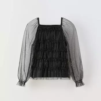 Топ для девочки Zara Shiny Tulle, черный