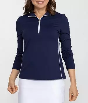 Топ для гольфа Kinona Keep It Covered с длинными рукавами и молнией в четверть воротника, синий