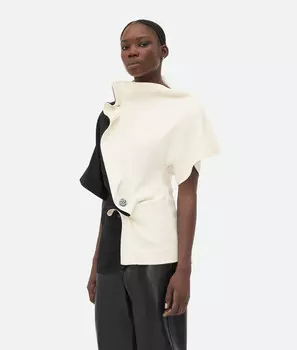 Топ для пирсинга из жидкой вискозы Bottega Veneta, серо-голубой/черный