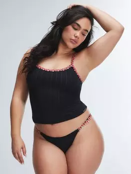 Топ для сна Savage X Fenty Sleek Stitch Rosette-Trim, цвет Black Caviar