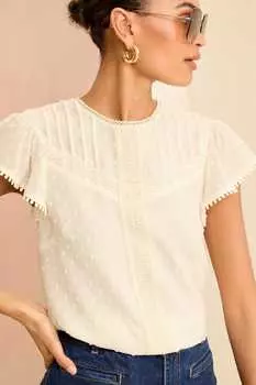 Топ Dobby с развевающимися рукавами Love & Roses, белый