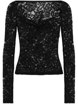 Топ Dolce & Gabbana с цветочным кружевом и вырезом в форме сердца, черный