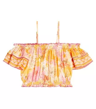 Топ Donna с цветочным принтом и открытыми плечами Poupette St Barth, желтый