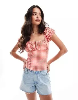 Топ доярка ASOS DESIGN с клетчатым принтом и завязкой спереди