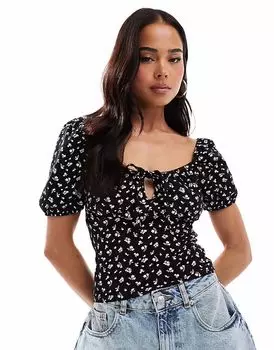 Топ доярки Miss Selfridge с завязками спереди и мелким принтом