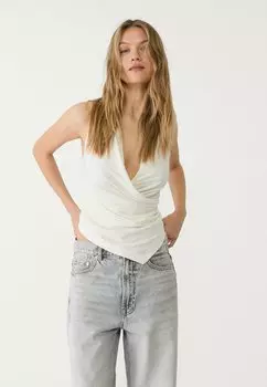 Топ DRAPED CROSSOVER Stradivarius, бежевый