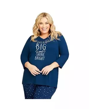 Топ Dream Big Sleep с рукавами 3/4 больших размеров AVENUE, синий