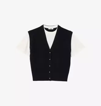 Топ «Два в одном» из шерсти и кашемира с короткими рукавами Sandro, синий