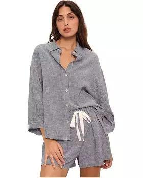 Топ Eberjey Linen Blend Relaxed, цвет Gingham White/Navy