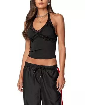 Топ Edikted Cindi с лямкой на шее и кружевной отделкой, черный