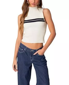 Топ Edikted Eliza в рубчик с высоким воротником, белый