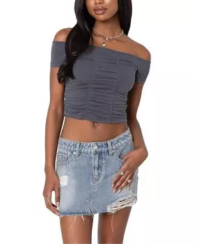 Топ Edikted с открытыми плечами и тройными рюшами, серый