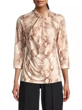 Топ Elie Tahari Neutral с воротником под змеиную кожу, snake print