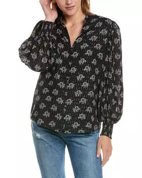 Топ Elie Tahari с разрезом на горловине из смесового шелка, черный