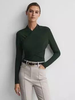 Топ Ellie с длинными рукавами и перекрестием спереди Reiss, зеленый