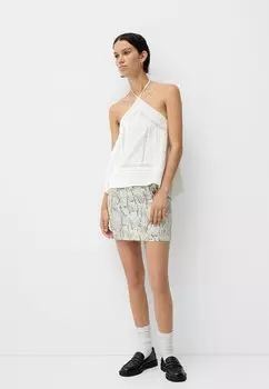 Топ EMBROIDERED, HALTER Bershka, белый