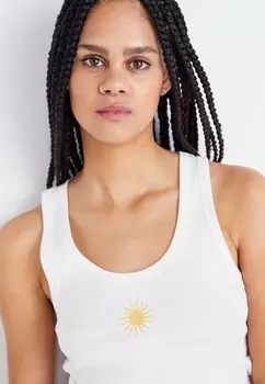 Топ EMBROIDERY TANK 2 PACK Gina Tricot, кремовый