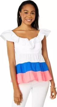 Топ Emie с рюшами Lilly Pulitzer, цвет Resort White/Borealis Blue/Lillys Coral Color-Block