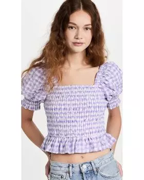 Топ English Factory Embroidered Smocked Top, фиолетовый