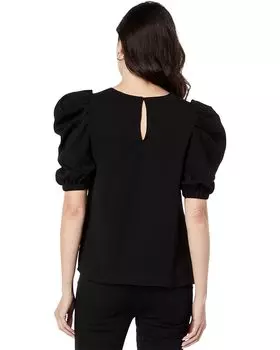 Топ English Factory Pleated Puff Sleeve Top, черный