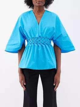 Топ enya из хлопкового поплина с плетеной талией Roksanda, синий