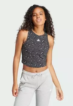 Топ ESSENTIALS ANIMAL PRINT CROPPED TANK adidas Sportswear, цвет grey/carbon/black